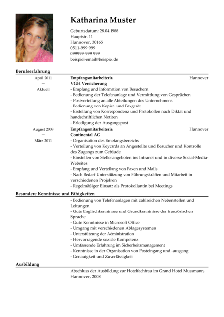 Receptionist CV full